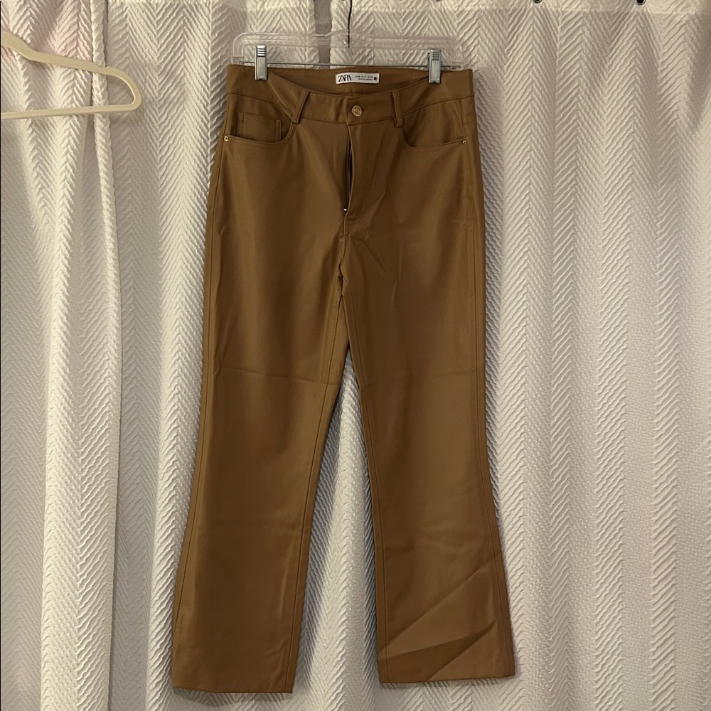 Zara Camel Straight Leg Women's Faux Leather Pants